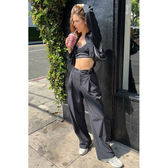 Alo High-Waist Pursuit Trousers Black Wide Leg Hi-Rise Waisted Slacks Pants L - Picture 10 of 16